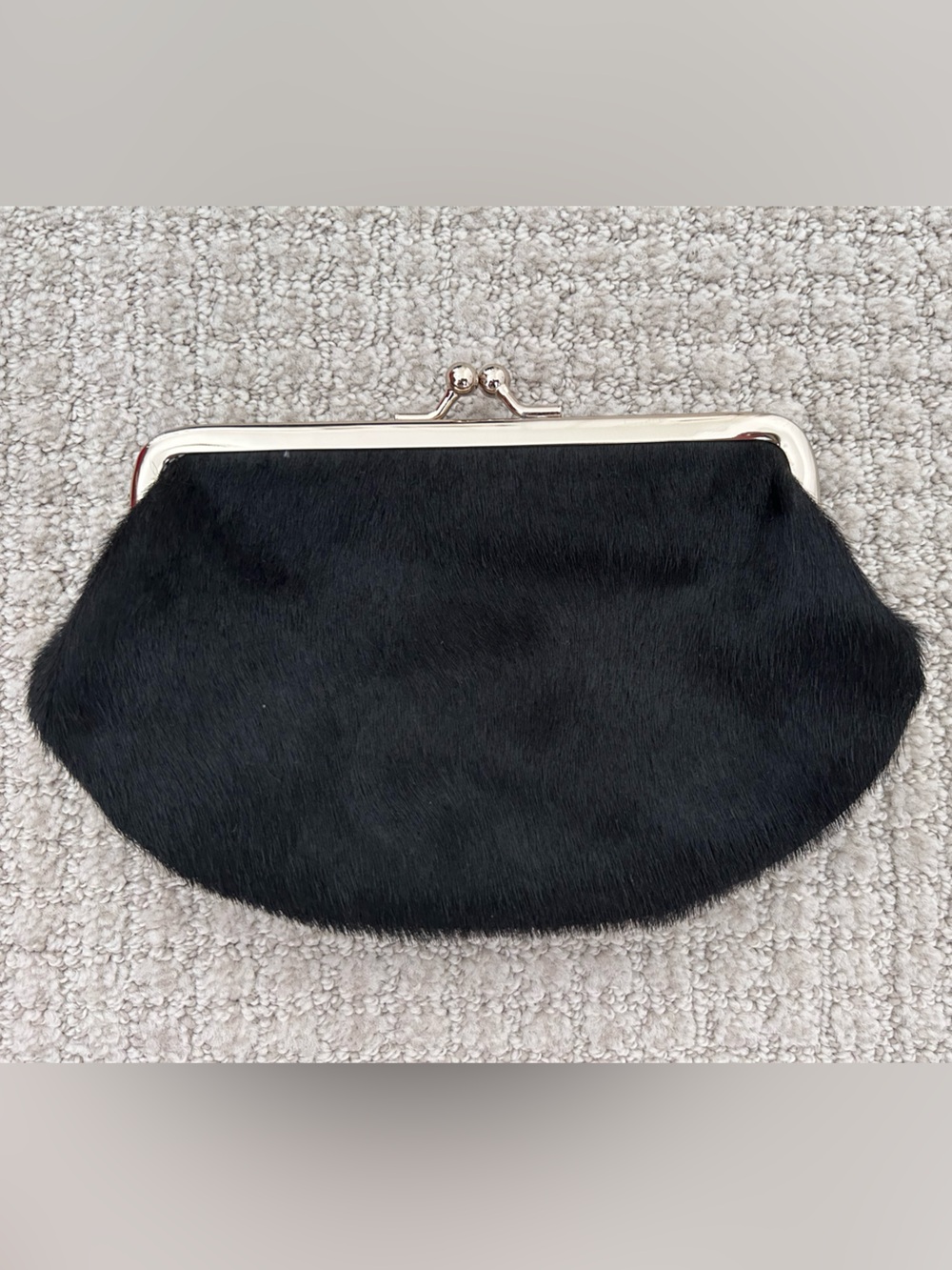 Vintage DKNY Black Calf Hair Kiss Lock Clutch Evening Bag